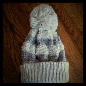 Chunky knit cream striped winter hat